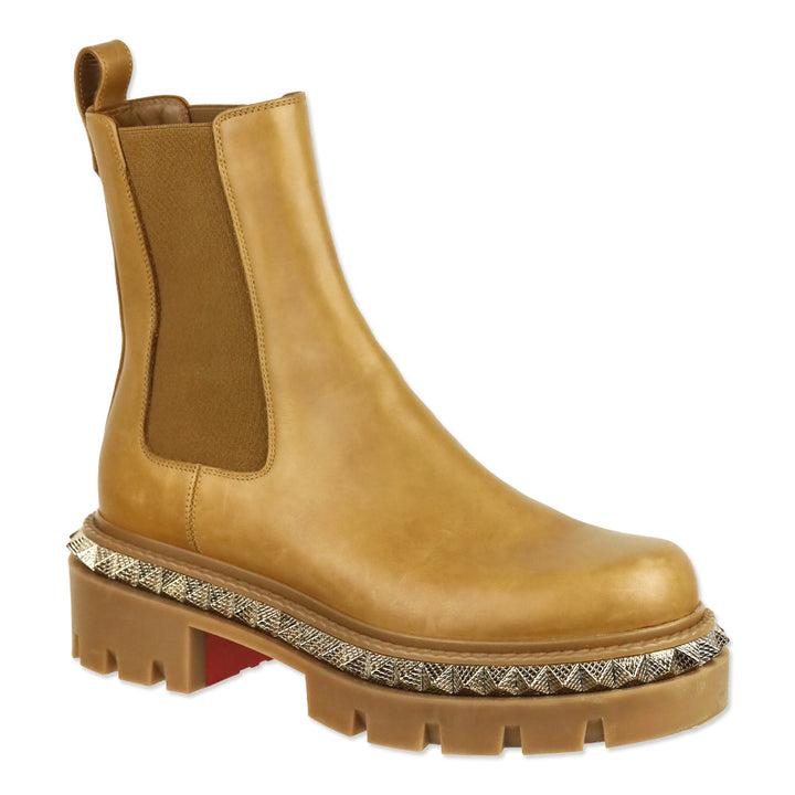 Christian Louboutin Emilia Pyraclou Studded Tan Leather Chelsea Boots