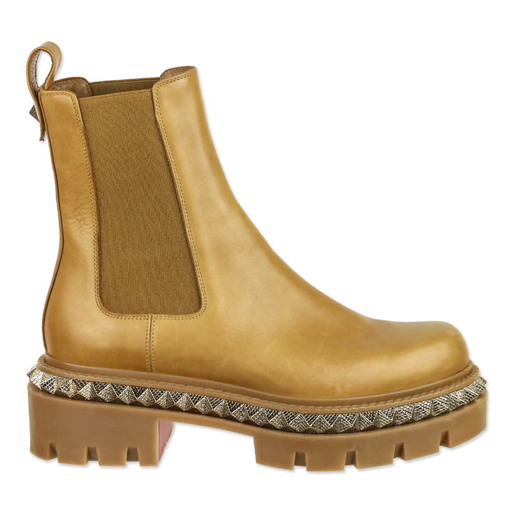 Christian Louboutin Emilia Pyraclou Studded Tan Leather Chelsea Boots