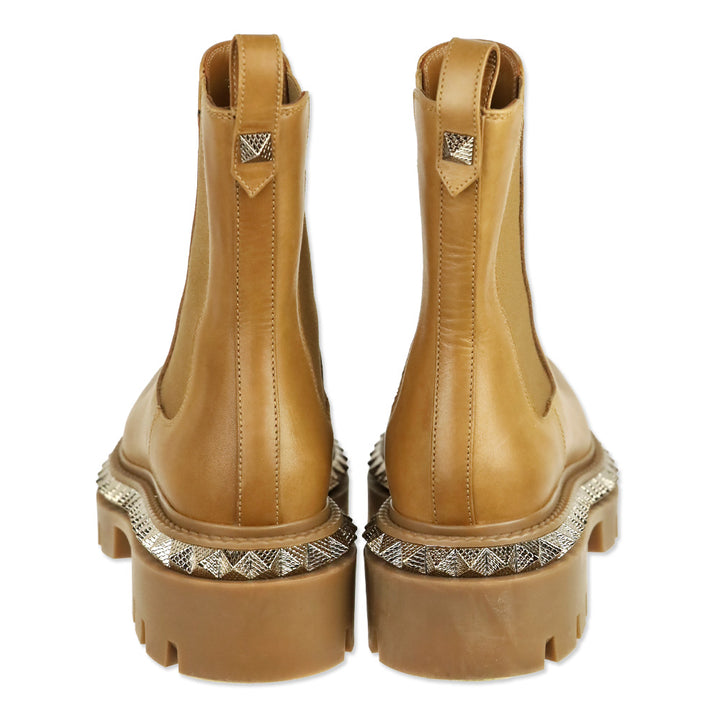 Christian Louboutin Emilia Pyraclou Studded Tan Leather Chelsea Boots