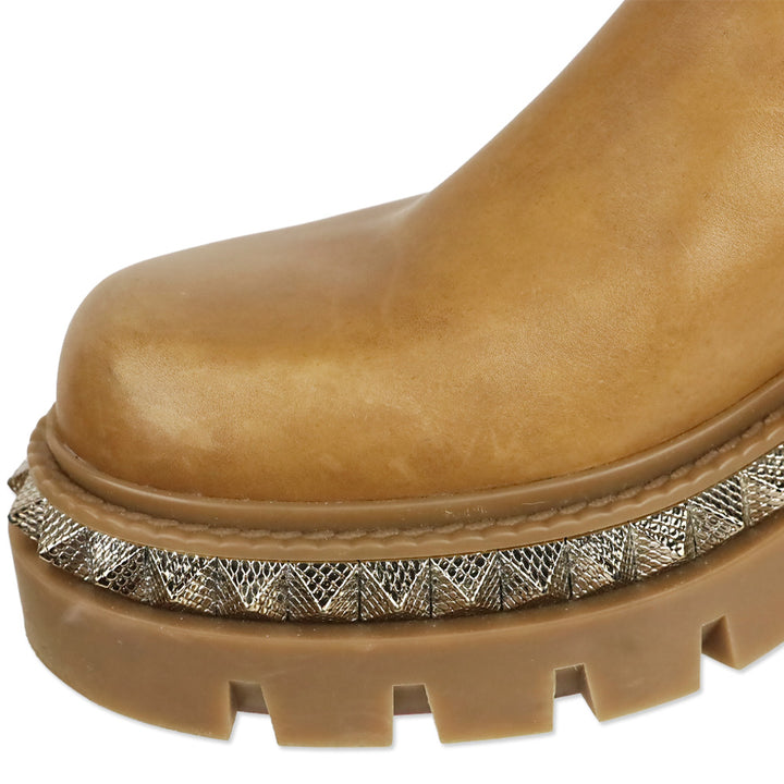 Christian Louboutin Emilia Pyraclou Studded Tan Leather Chelsea Boots