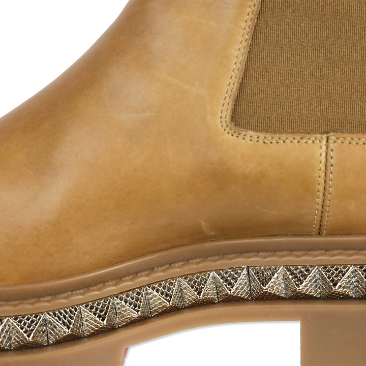 Christian Louboutin Emilia Pyraclou Studded Tan Leather Chelsea Boots