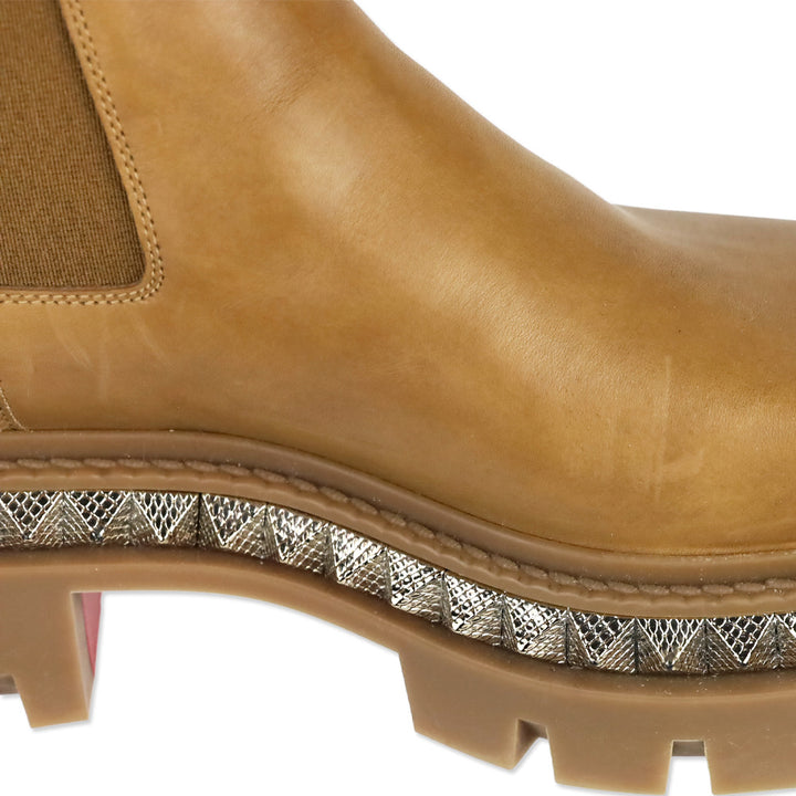 Christian Louboutin Emilia Pyraclou Studded Tan Leather Chelsea Boots