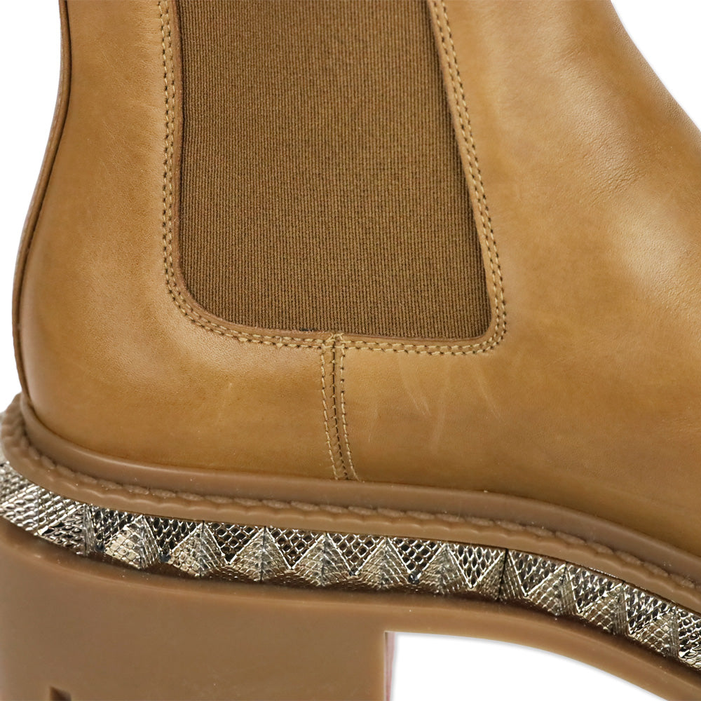 Christian Louboutin Emilia Pyraclou Studded Tan Leather Chelsea Boots