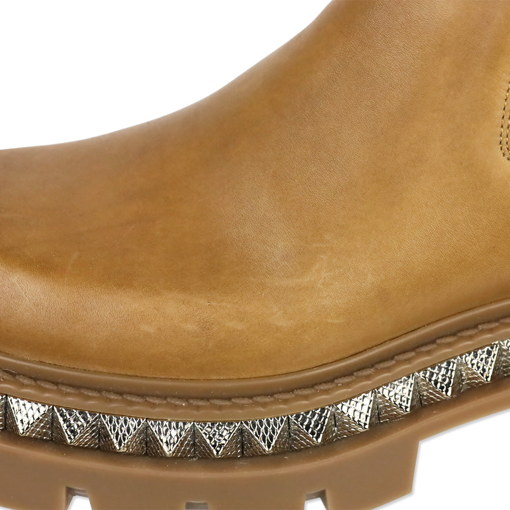 Christian Louboutin Emilia Pyraclou Studded Tan Leather Chelsea Boots