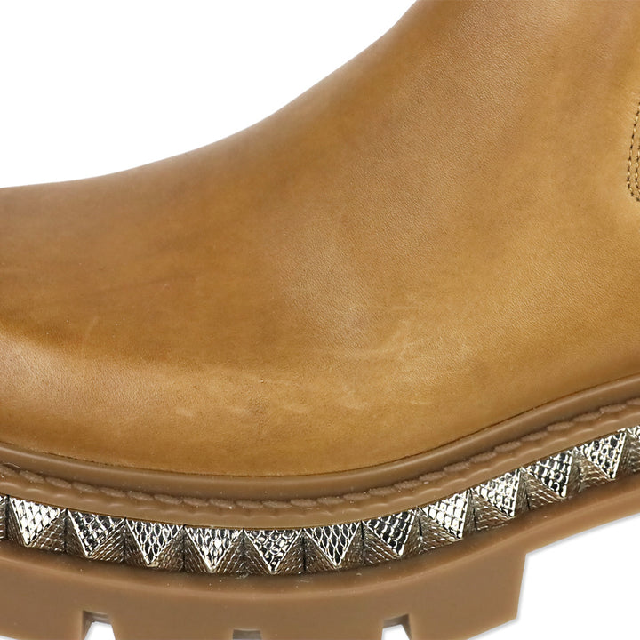 Christian Louboutin Emilia Pyraclou Studded Tan Leather Chelsea Boots