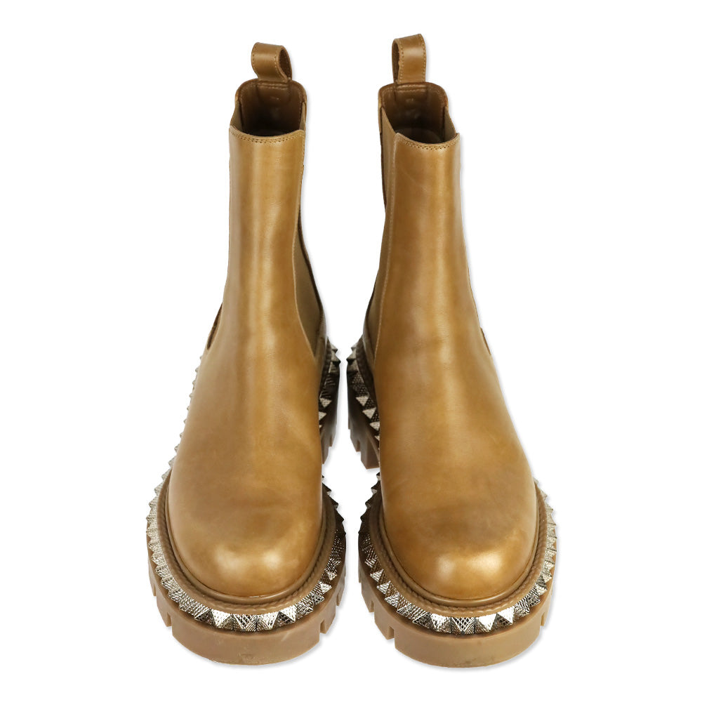 Christian Louboutin Emilia Pyraclou Studded Tan Leather Chelsea Boots
