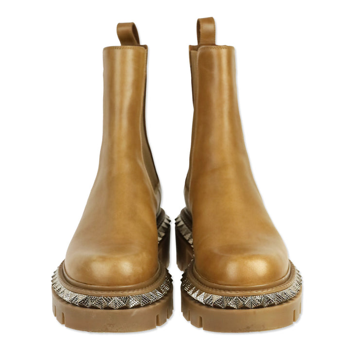 Christian Louboutin Emilia Pyraclou Studded Tan Leather Chelsea Boots