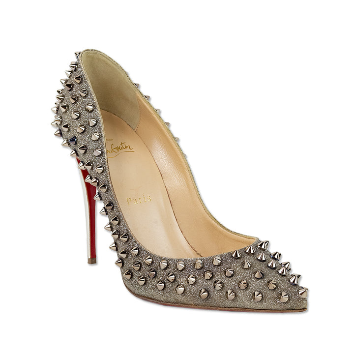 Christian Louboutin Gold Glitter Follies Spikes Pumps