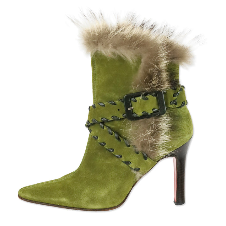 Christian Louboutin Green Suede Whipstitch Fur Volga 100 Boot
