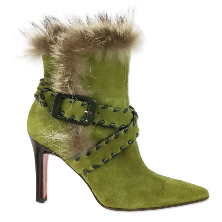 Christian Louboutin Green Suede Whipstitch Fur Volga 100 Boot