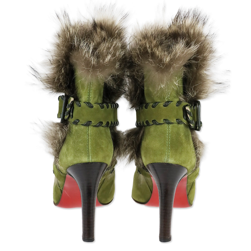 Christian Louboutin Green Suede Whipstitch Fur Volga 100 Boot