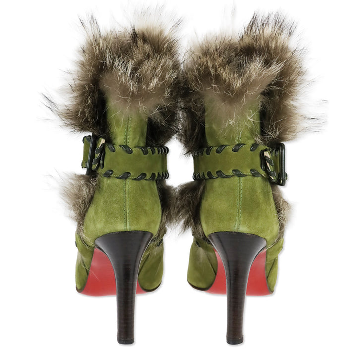 Christian Louboutin Green Suede Whipstitch Fur Volga 100 Boot