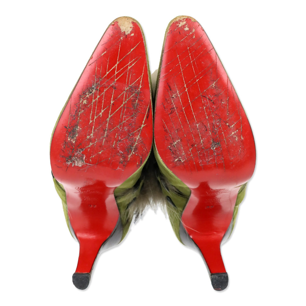 Christian Louboutin Green Suede Whipstitch Fur Volga 100 Boot