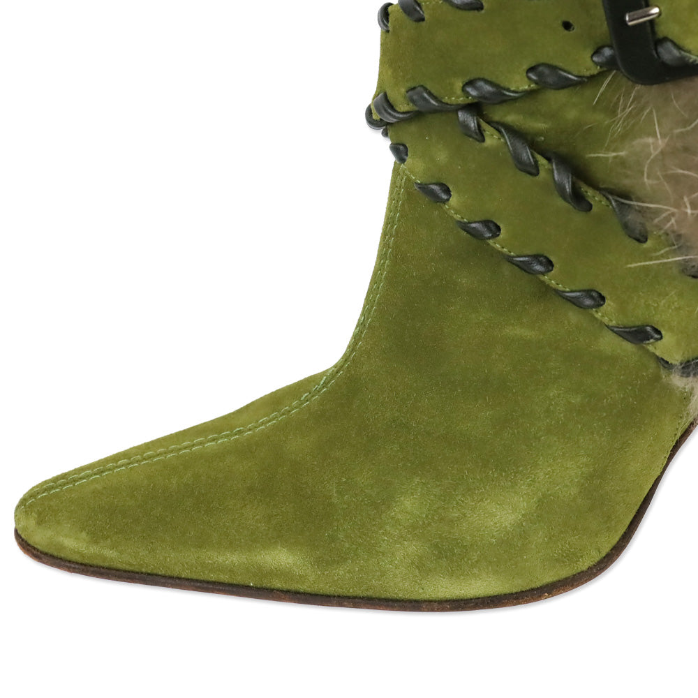 Christian Louboutin Green Suede Whipstitch Fur Volga 100 Boot