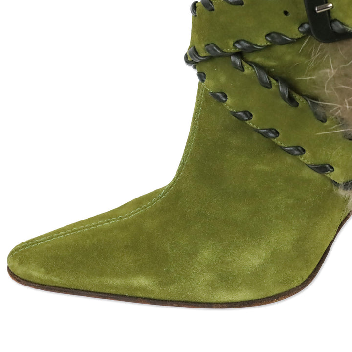 Christian Louboutin Green Suede Whipstitch Fur Volga 100 Boot