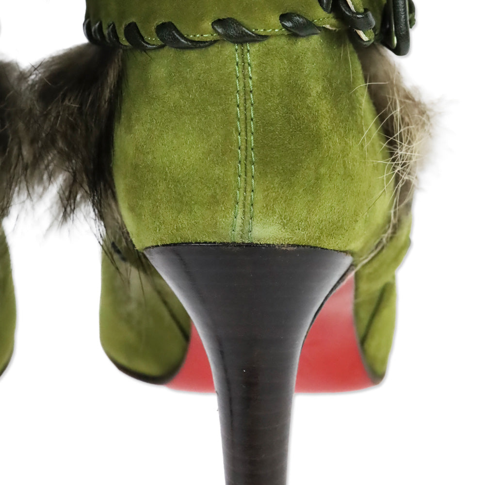 Christian Louboutin Green Suede Whipstitch Fur Volga 100 Boot