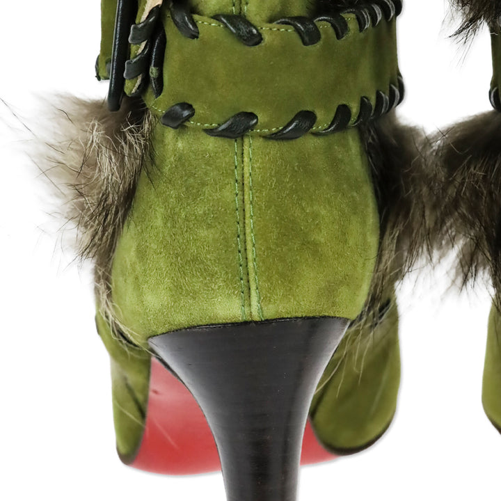 Christian Louboutin Green Suede Whipstitch Fur Volga 100 Boot