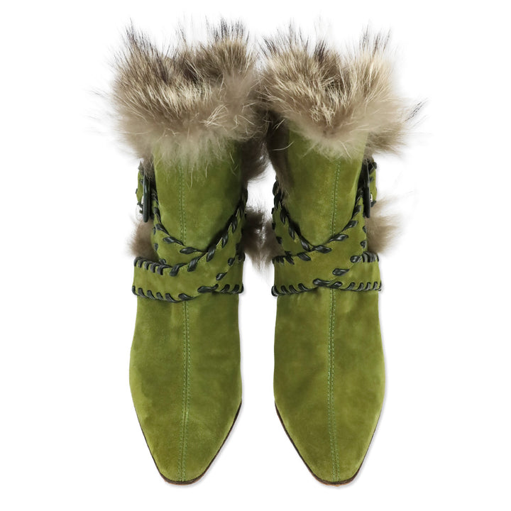 Christian Louboutin Green Suede Whipstitch Fur Volga 100 Boot