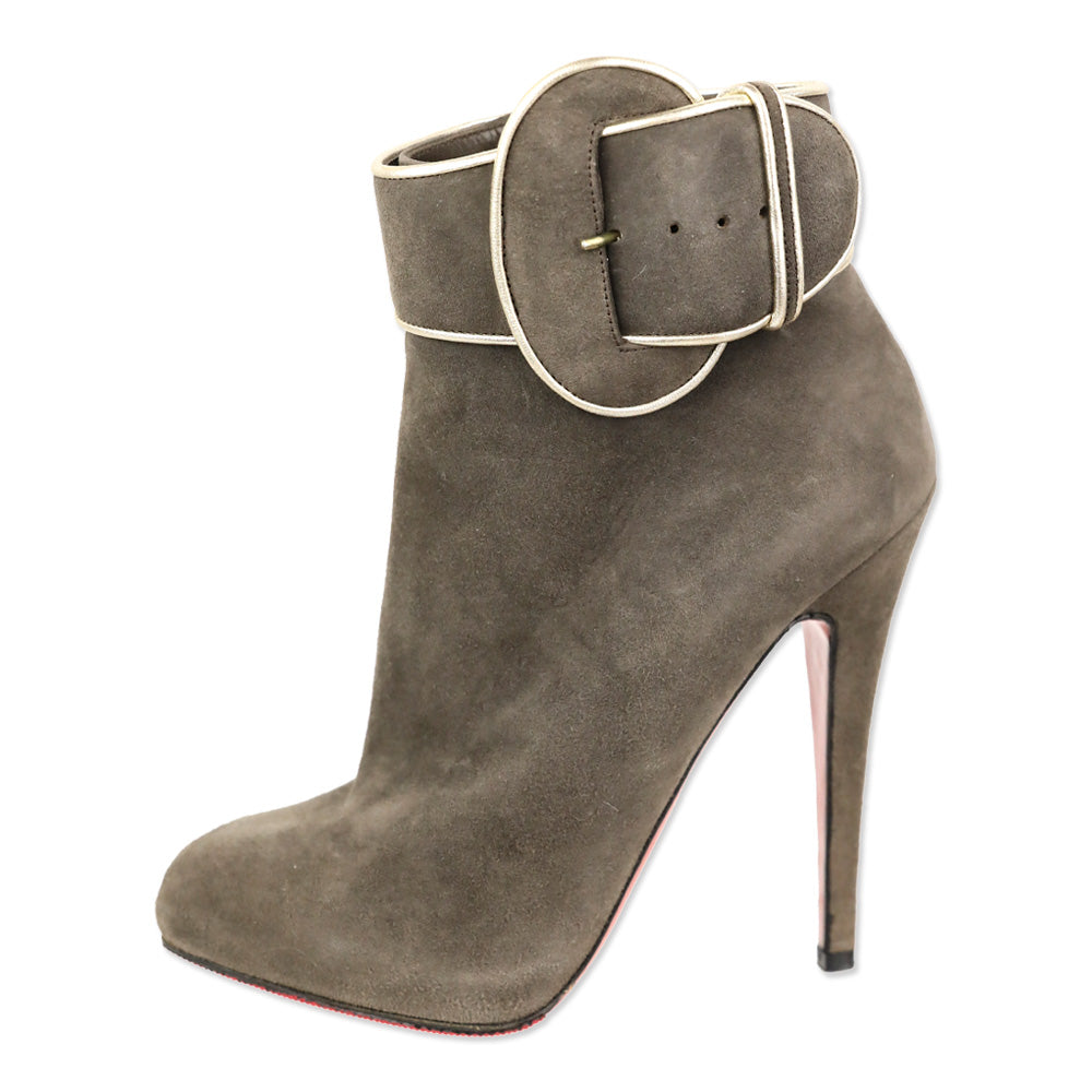 Christian Louboutin Grey Suede Trottinette 140mm Buckle Ankle Booties