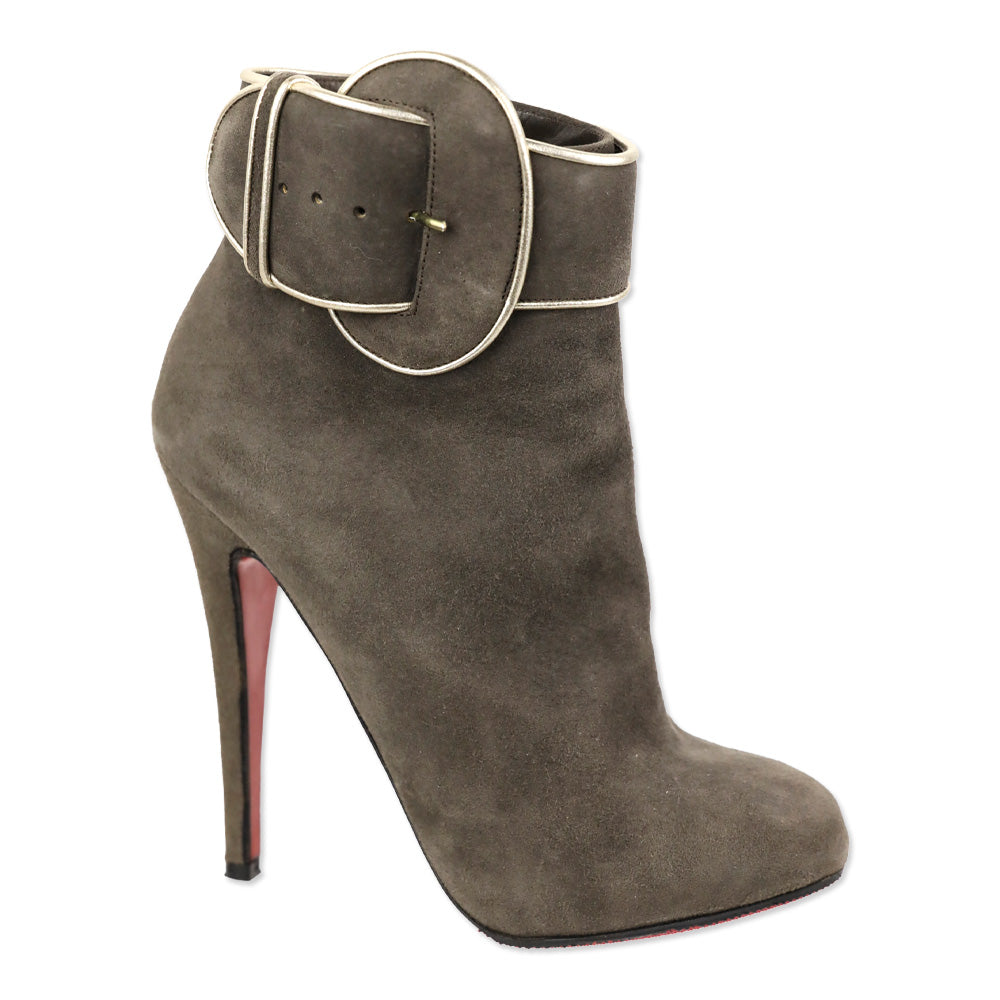 Christian Louboutin Grey Suede Trottinette 140mm Buckle Ankle Booties