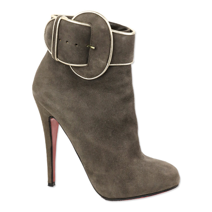 Christian Louboutin Grey Suede Trottinette 140mm Buckle Ankle Booties