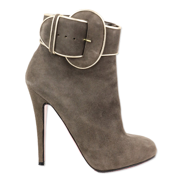 Christian Louboutin Grey Suede Trottinette 140mm Buckle Ankle Booties