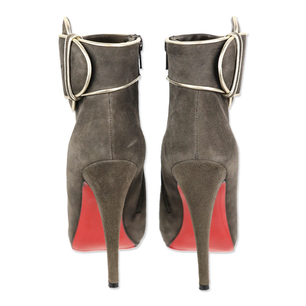 Christian Louboutin Grey Suede Trottinette 140mm Buckle Ankle Booties
