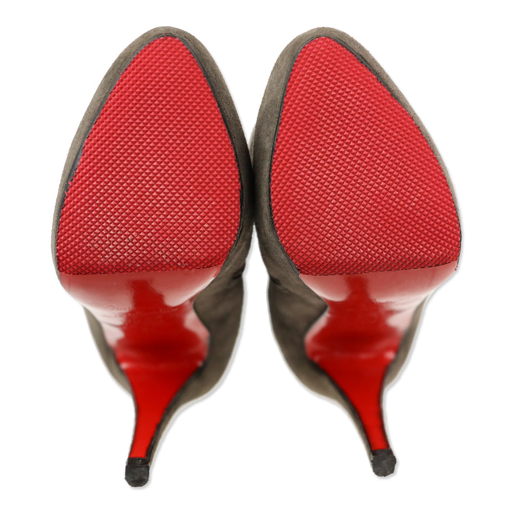 Christian Louboutin Grey Suede Trottinette 140mm Buckle Ankle Booties