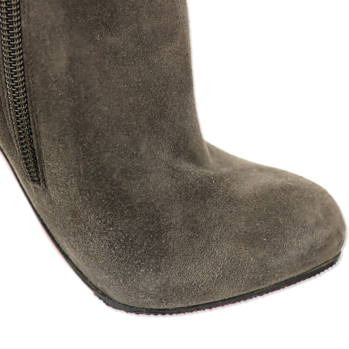 Christian Louboutin Grey Suede Trottinette 140mm Buckle Ankle Booties