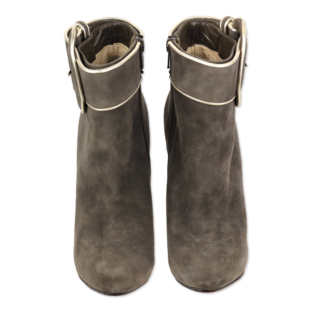 Christian Louboutin Grey Suede Trottinette 140mm Buckle Ankle Booties