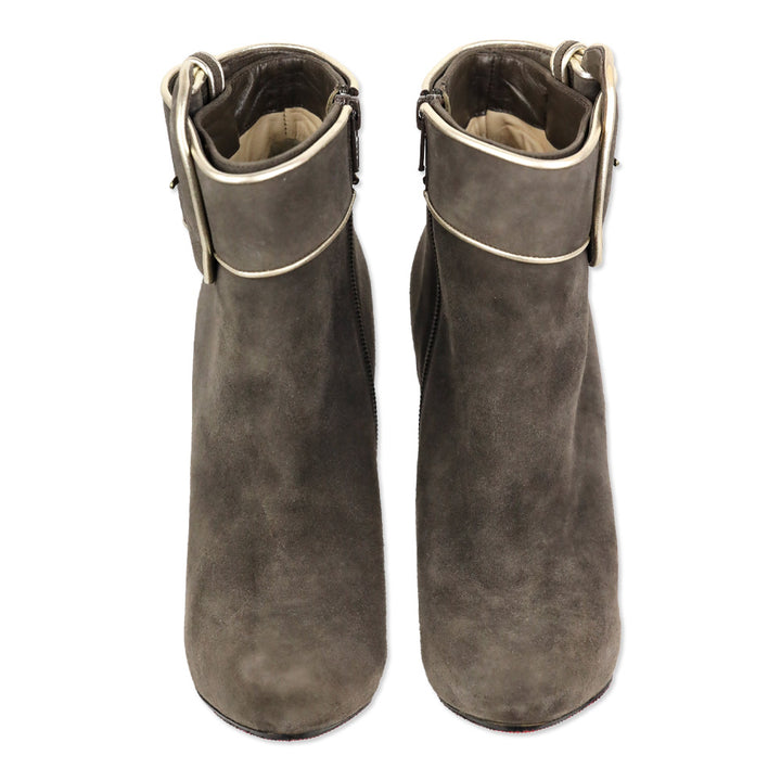 Christian Louboutin Grey Suede Trottinette 140mm Buckle Ankle Booties