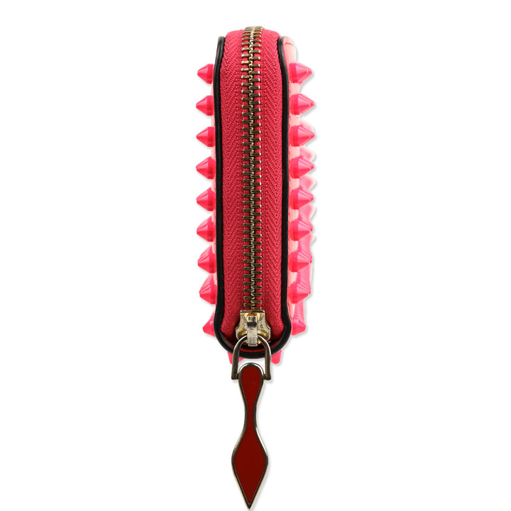 Christian Louboutin Hot Pink Spike Studded Patent Leather Long Zip Around Wallet