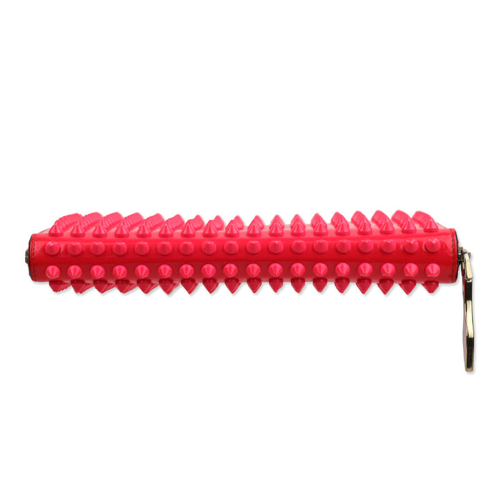 Christian Louboutin Hot Pink Spike Studded Patent Leather Long Zip Around Wallet