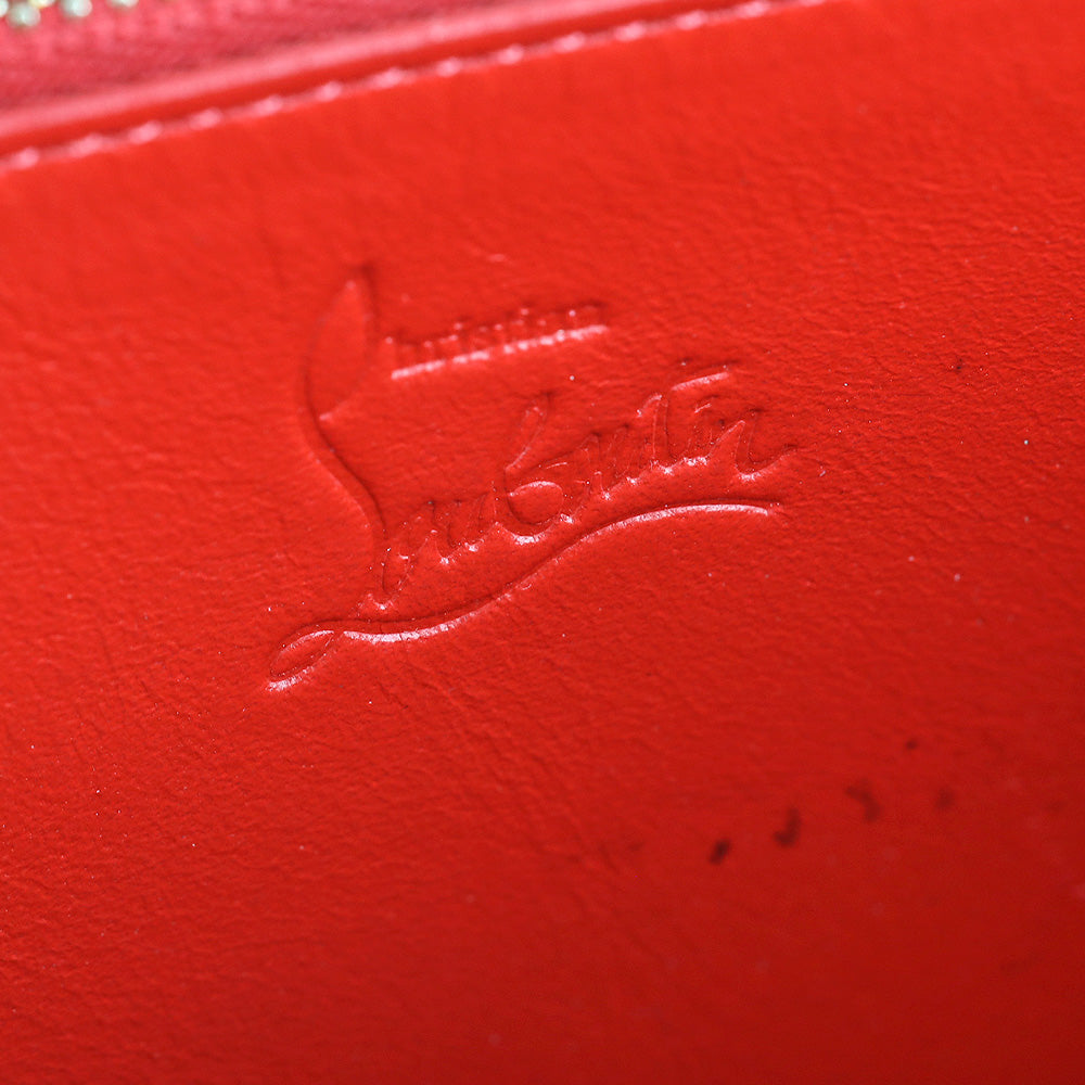 Christian Louboutin Hot Pink Spike Studded Patent Leather Long Zip Around Wallet