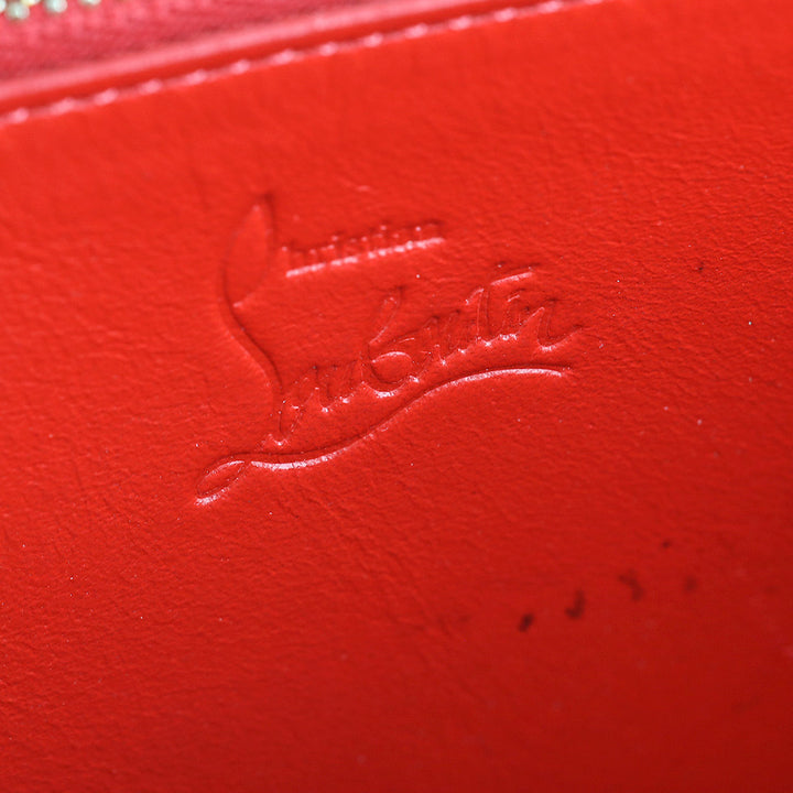 Christian Louboutin Hot Pink Spike Studded Patent Leather Long Zip Around Wallet