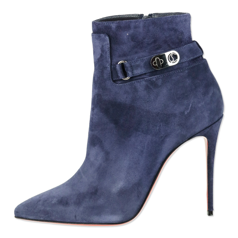 Christian Louboutin Ink Blue Suede 'Lock So Kate Booty 100' Heeled Booties