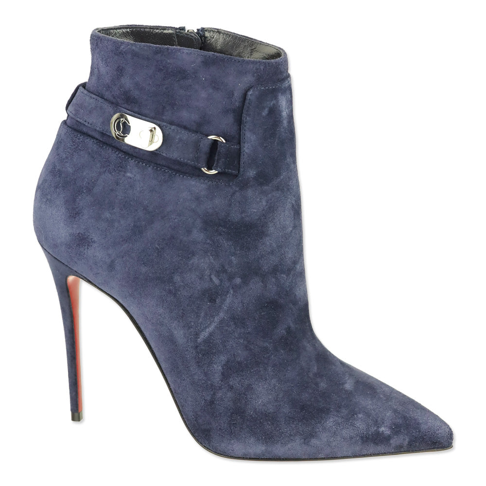 Christian Louboutin Ink Blue Suede 'Lock So Kate Booty 100' Heeled Booties