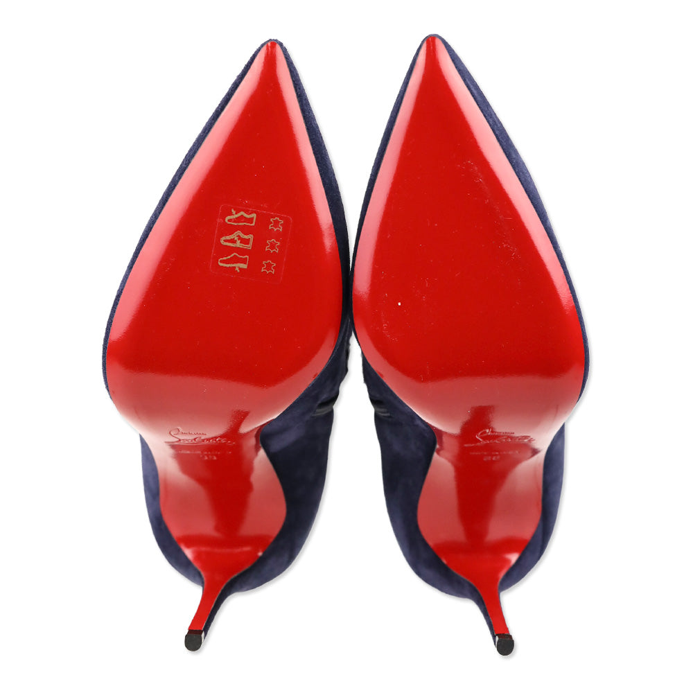 Christian Louboutin Ink Blue Suede 'Lock So Kate Booty 100' Heeled Booties