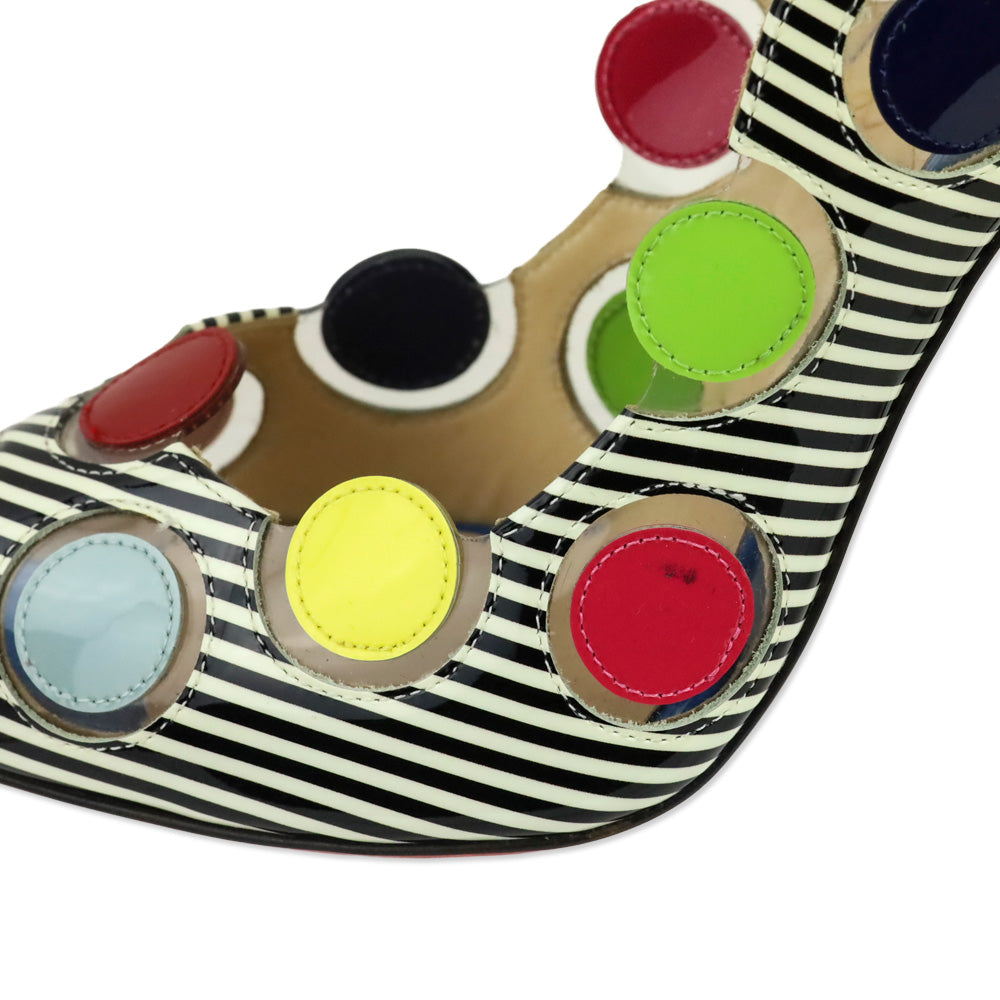 Christian Louboutin Lady Bug Polka Dot Stripes Patent/PVC Peep Toe 100 Pumps