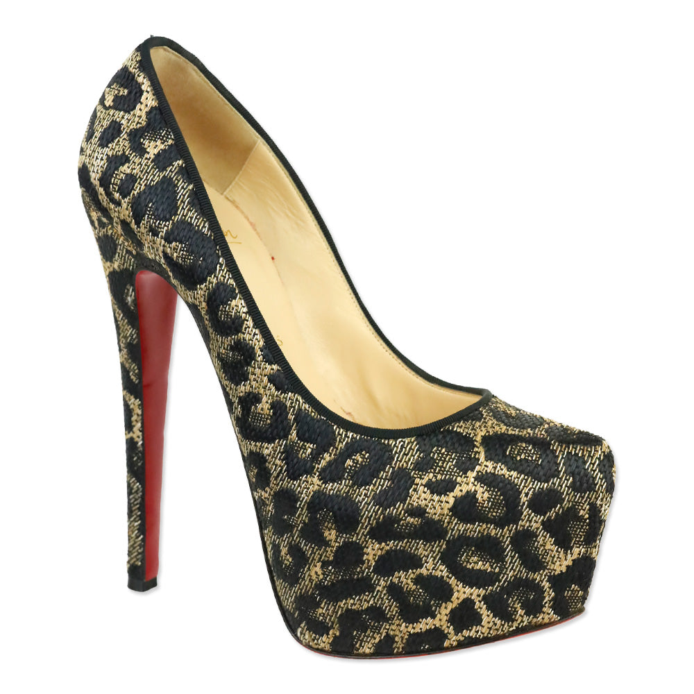 Christian Louboutin Leopard Print Woven Raffia Daffodile 160 Platform Pumps