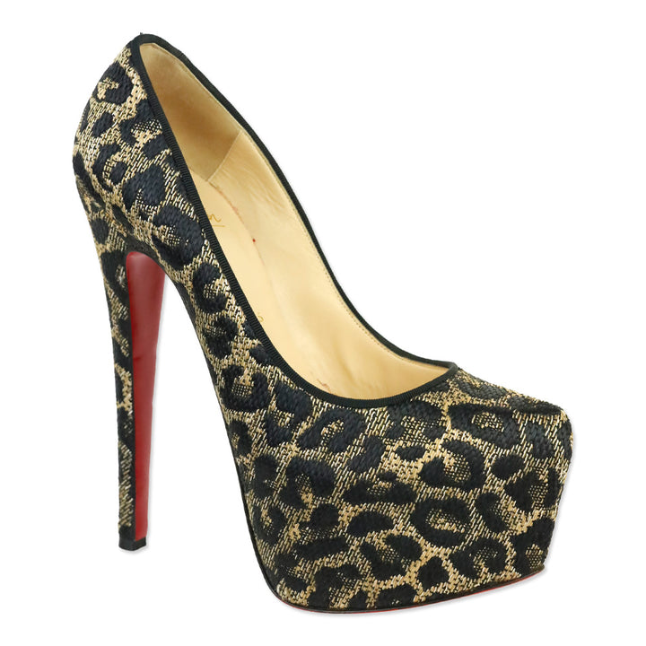 Christian Louboutin Leopard Print Woven Raffia Daffodile 160 Platform Pumps