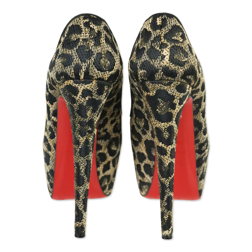 Christian Louboutin Leopard Print Woven Raffia Daffodile 160 Platform Pumps