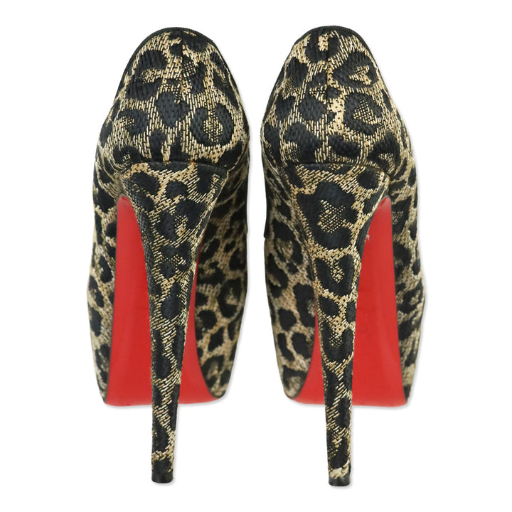 Christian Louboutin Leopard Print Woven Raffia Daffodile 160 Platform Pumps