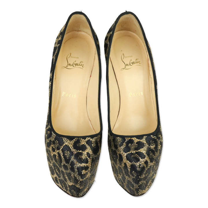 Christian Louboutin Leopard Print Woven Raffia Daffodile 160 Platform Pumps