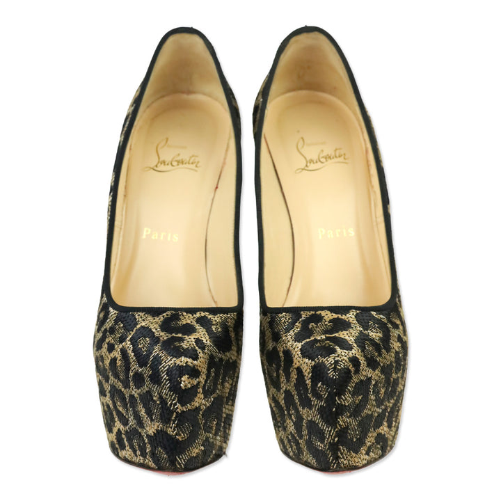 Christian Louboutin Leopard Print Woven Raffia Daffodile 160 Platform Pumps