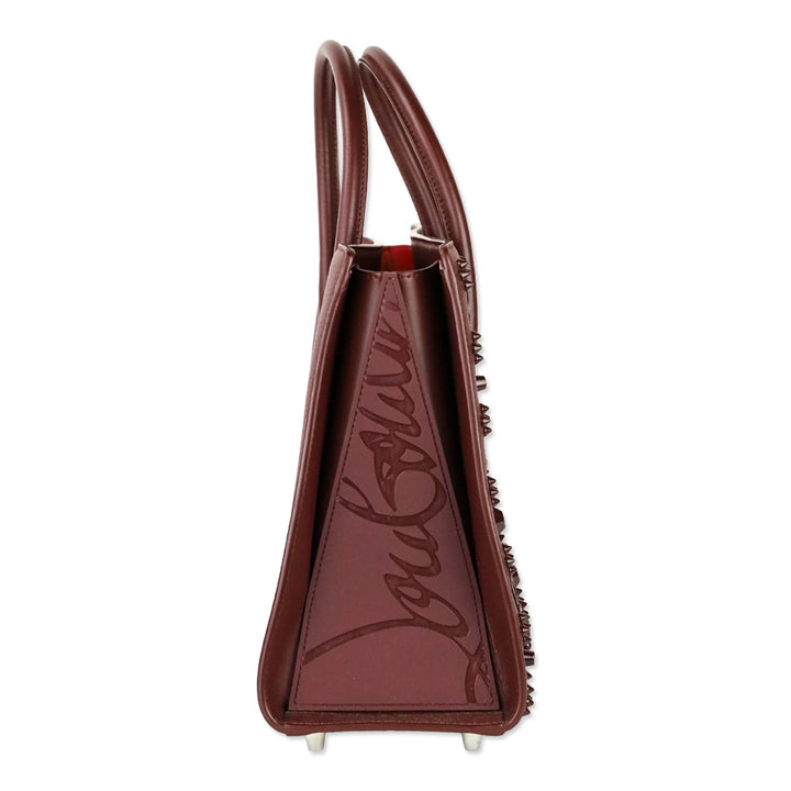 Christian Louboutin Medium Paloma Burgundy Grained Calf Leather and Spikes Loubinthesky Top Handle Bag
