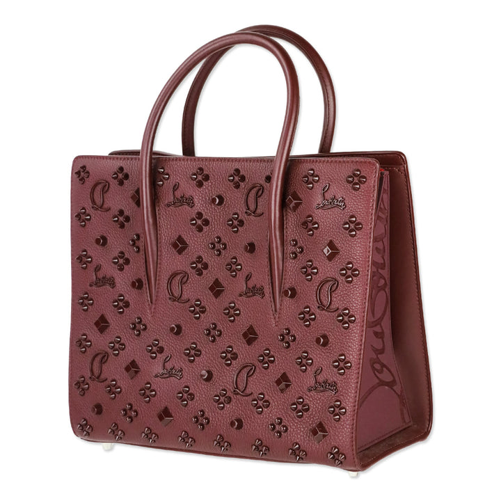Christian Louboutin Medium Paloma Burgundy Grained Calf Leather and Spikes Loubinthesky Top Handle Bag