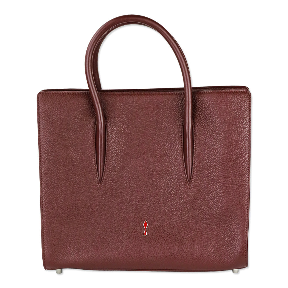 Christian Louboutin Medium Paloma Burgundy Grained Calf Leather and Spikes Loubinthesky Top Handle Bag