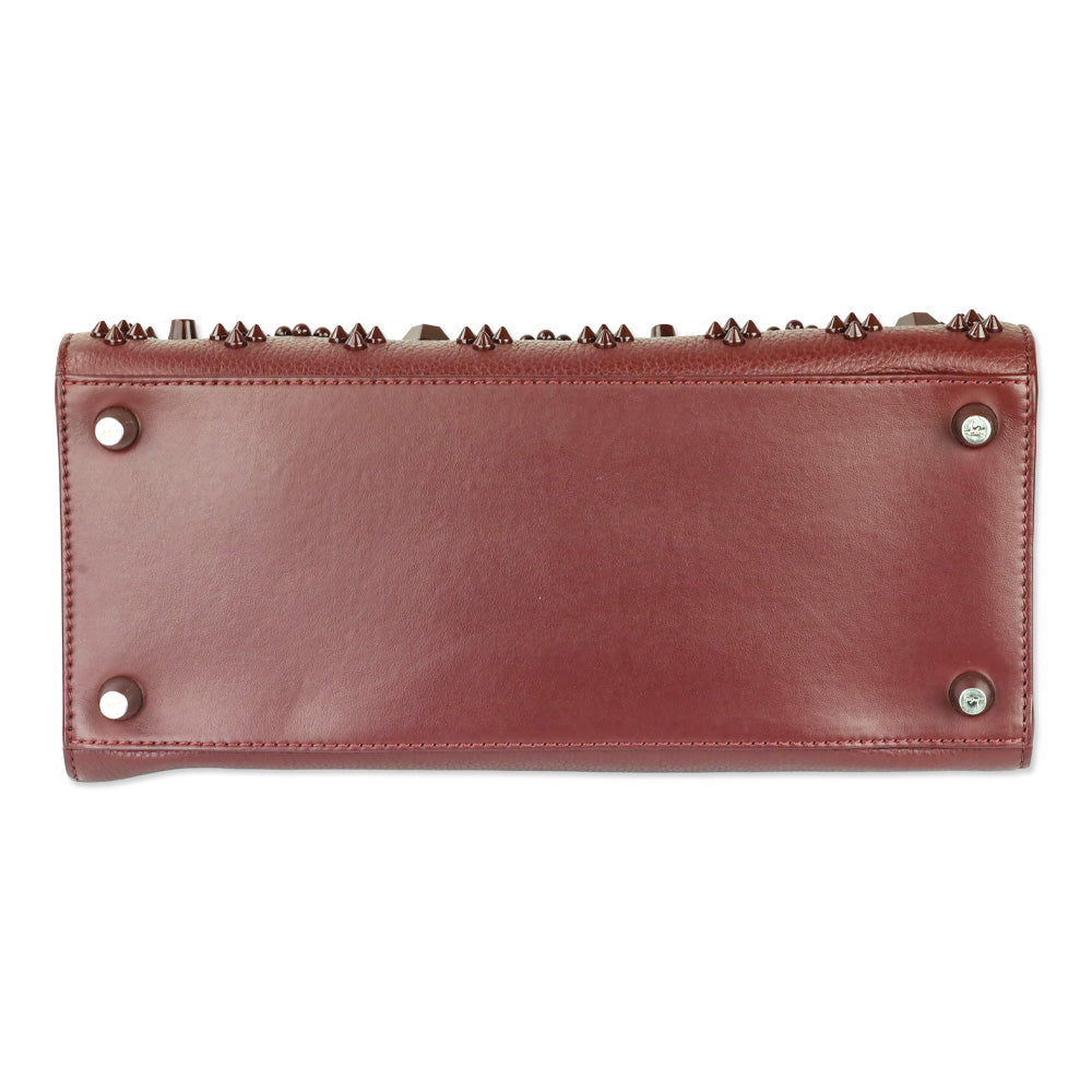 Christian Louboutin Medium Paloma Burgundy Grained Calf Leather and Spikes Loubinthesky Top Handle Bag