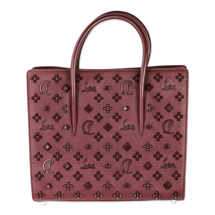 Christian Louboutin Medium Paloma Burgundy Grained Calf Leather and Spikes Loubinthesky Top Handle Bag